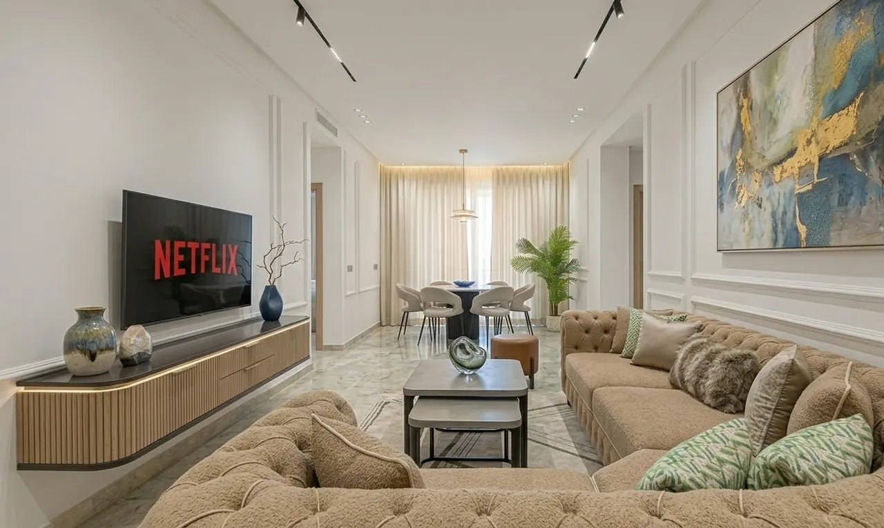 Appartement de prestige avec terrasse dans le centre de Casablanca, décoration soignée et lumière naturelle