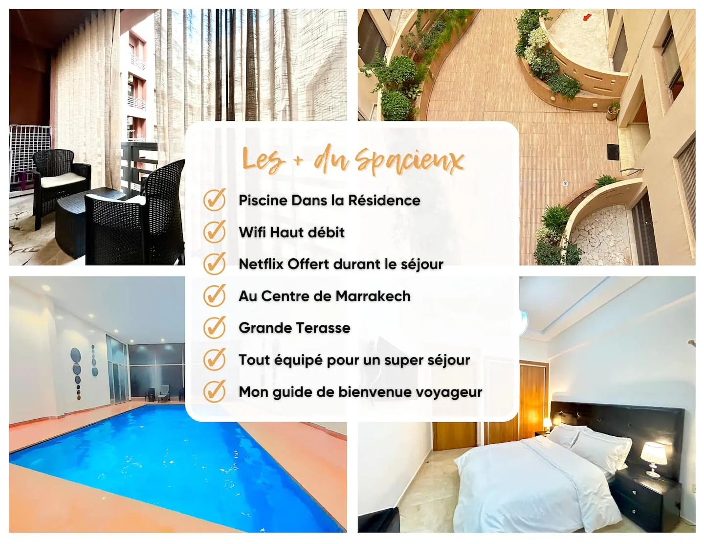 Salon lumineux et spacieux d'un appartement du réseau à Marrakech, avec grande baie vitrée donnant sur une terrasse